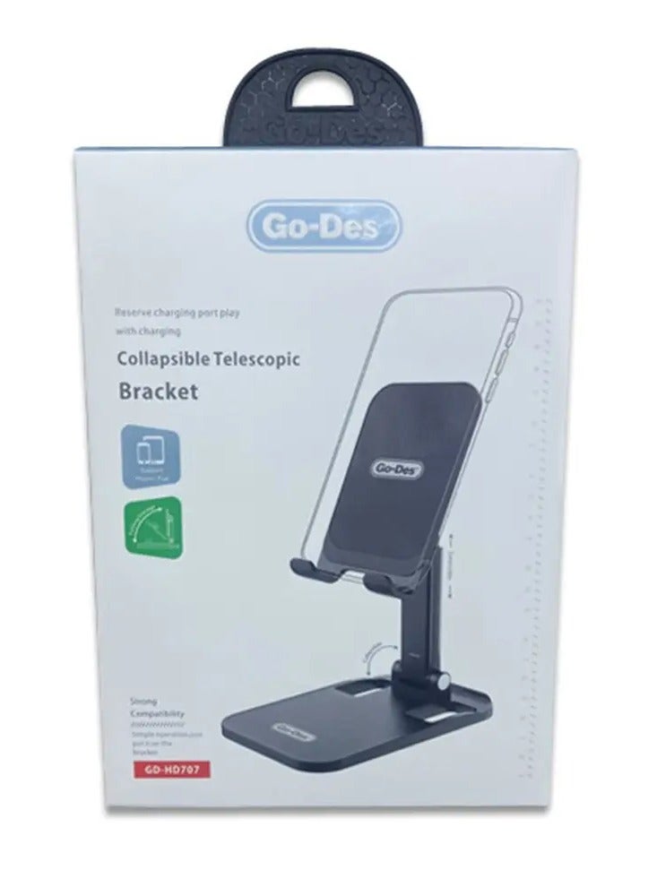 GO-DES Ultra-Stable Foldable Phone & Tablet Stand – Dual-Height Adjustable Metal Alloy Holder with 360° Rotating Mount, Anti-Slip Silicone Grips, and Wide Base – Compatible with Smartphones & Tablets Up to 13” – Sleek, Portable & Ideal for Desk, Office, Kitchen & Travel Use - Image 2