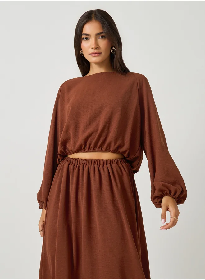 Styli Solid Round Neck Crop Top and Maxi Skirt Co-Ords