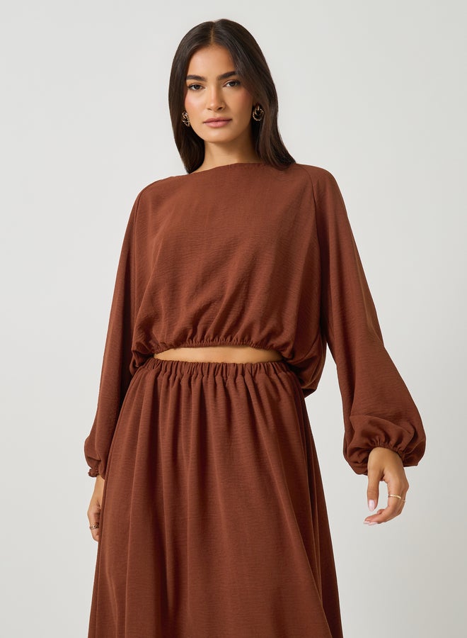 Styli Solid Round Neck Crop Top and Maxi Skirt Co-Ords  - Image 2
