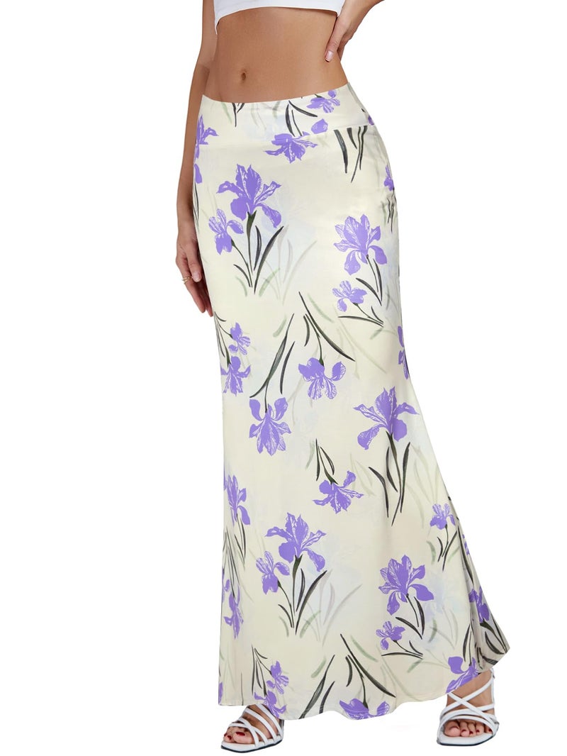 KIFOVEN Women's Foldover High Waist Maxi Skirt Stretchy Comfy Flare Long Skirts 2026 Fashion A-Line Flowy Casual Skirt Flower-4 Medium - Image 3
