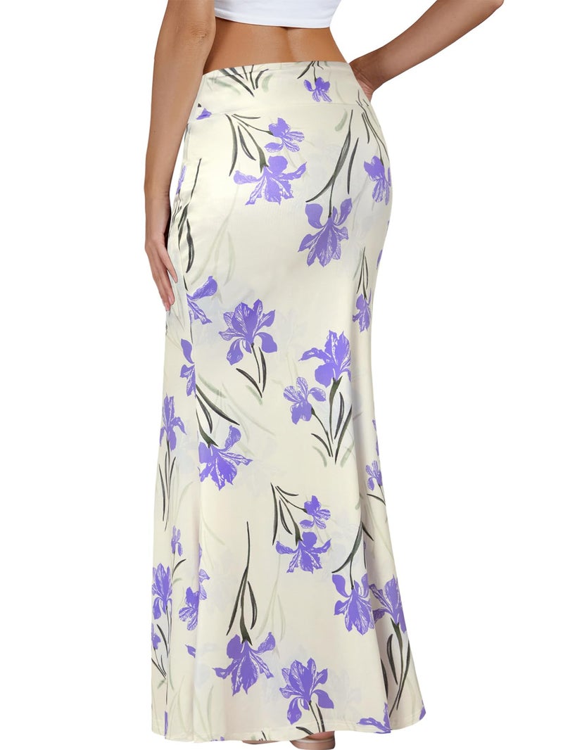 KIFOVEN Women's Foldover High Waist Maxi Skirt Stretchy Comfy Flare Long Skirts 2026 Fashion A-Line Flowy Casual Skirt Flower-4 Medium - Image 2
