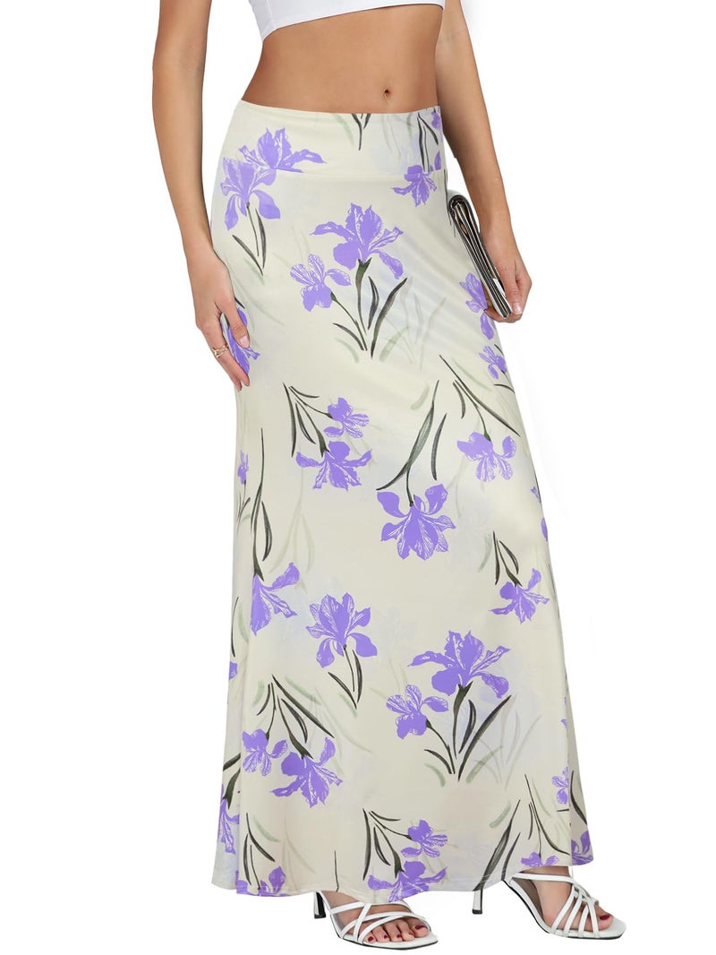KIFOVEN Women's Foldover High Waist Maxi Skirt Stretchy Comfy Flare Long Skirts 2026 Fashion A-Line Flowy Casual Skirt Flower-4 Medium - Image 4