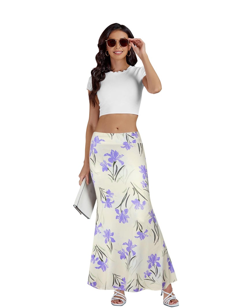 KIFOVEN Women's Foldover High Waist Maxi Skirt Stretchy Comfy Flare Long Skirts 2026 Fashion A-Line Flowy Casual Skirt Flower-4 Medium - Image 5
