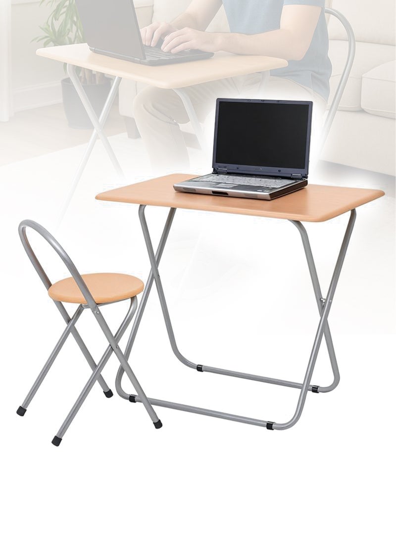 توشونكس طقم طاولة وكرسي خشبي قابل للطي - محمول للاستخدام في المنزل أو المكتب أو في الهواء الطلق أو التخييم أو تناول الطعام أو الدراسة أو الألعاب - Image 1