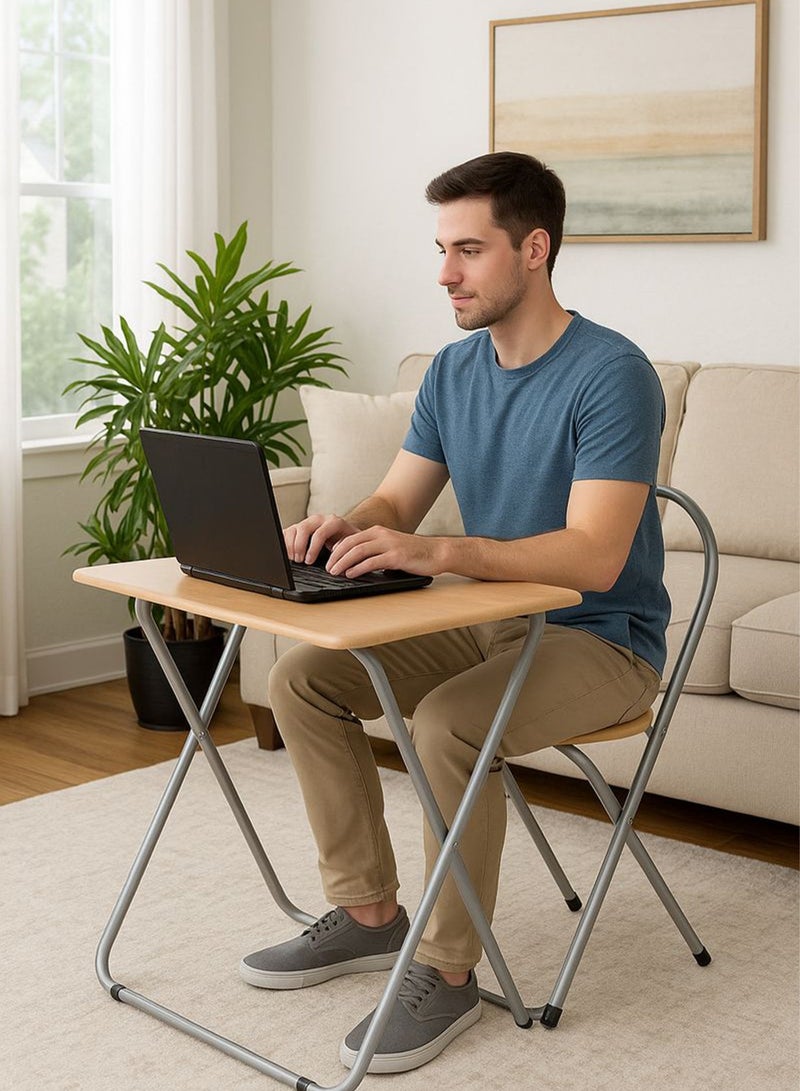 توشونكس طقم طاولة وكرسي خشبي قابل للطي - محمول للاستخدام في المنزل أو المكتب أو في الهواء الطلق أو التخييم أو تناول الطعام أو الدراسة أو الألعاب - Image 2