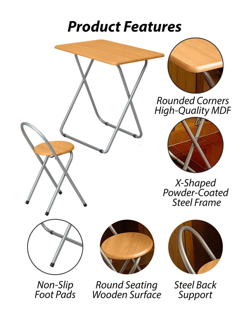 توشونكس طقم طاولة وكرسي خشبي قابل للطي - محمول للاستخدام في المنزل أو المكتب أو في الهواء الطلق أو التخييم أو تناول الطعام أو الدراسة أو الألعاب - Image 4