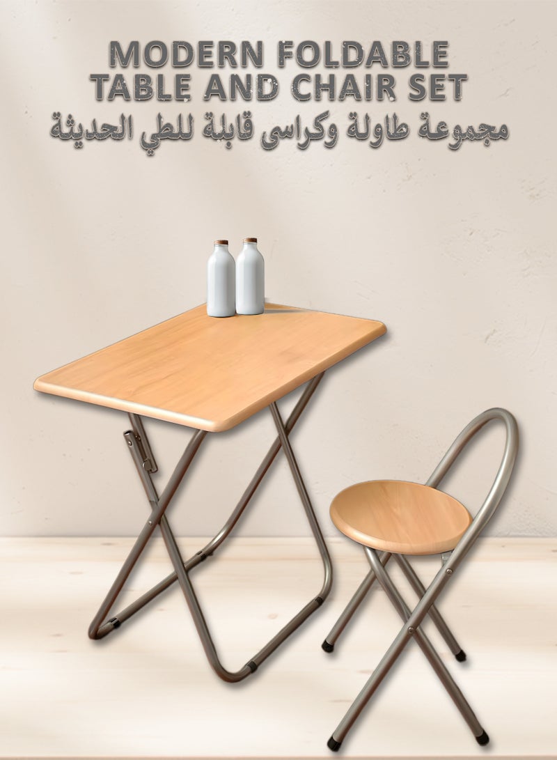 Toshonics Foldable Wooden Table & Chair Set – Portable for Home, Office, Outdoor, Camping, Dining, Study, or Gaming  - Image 1