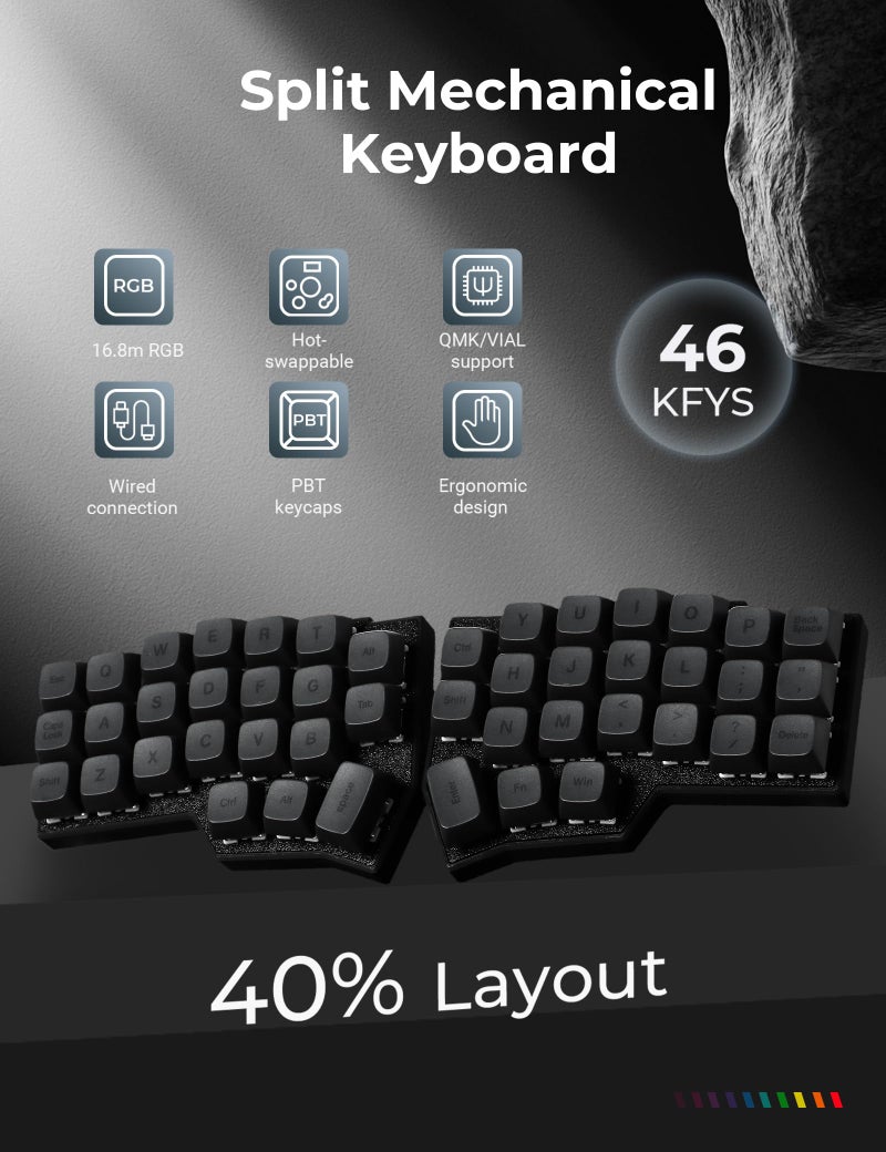 YIVU CORNE V4 Wired Split Mechanical Keyboard, 40% 3x6 Ortholinear Layout, Ergonomic Support, QMK/Vial Programmable, Hot-swappable RGB Gaming Keyboard, Pre-Lubricated Linear Switches - Image 2