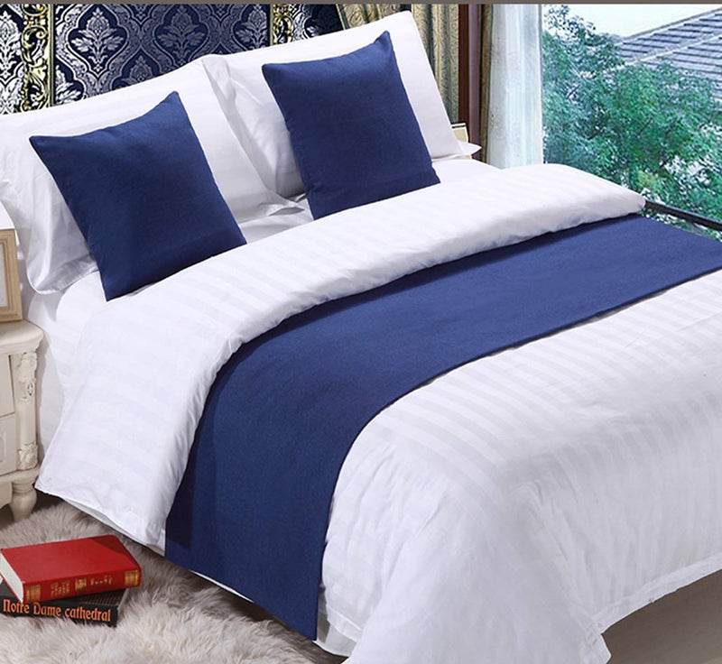 Mengersi Solid Bed Runner Scarf Protector Slipcover Bed Decorative Scarf for Bedroom Hotel Wedding RoomKing Navy