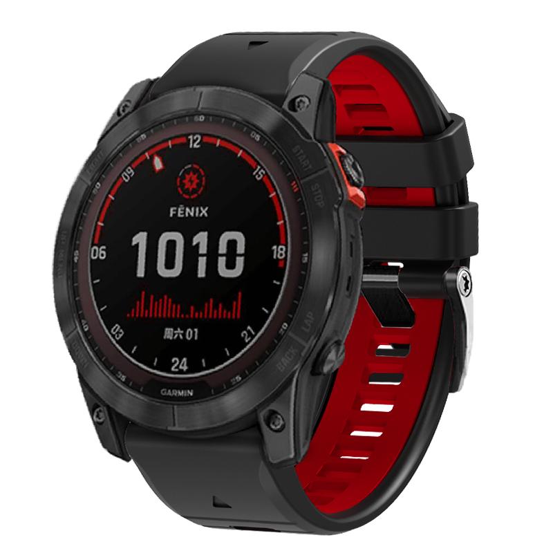 S-TOP For Garmin 22mm Two Color Screw Buckle Quick Release Silicone Watch Band(Black Red) - Image 1