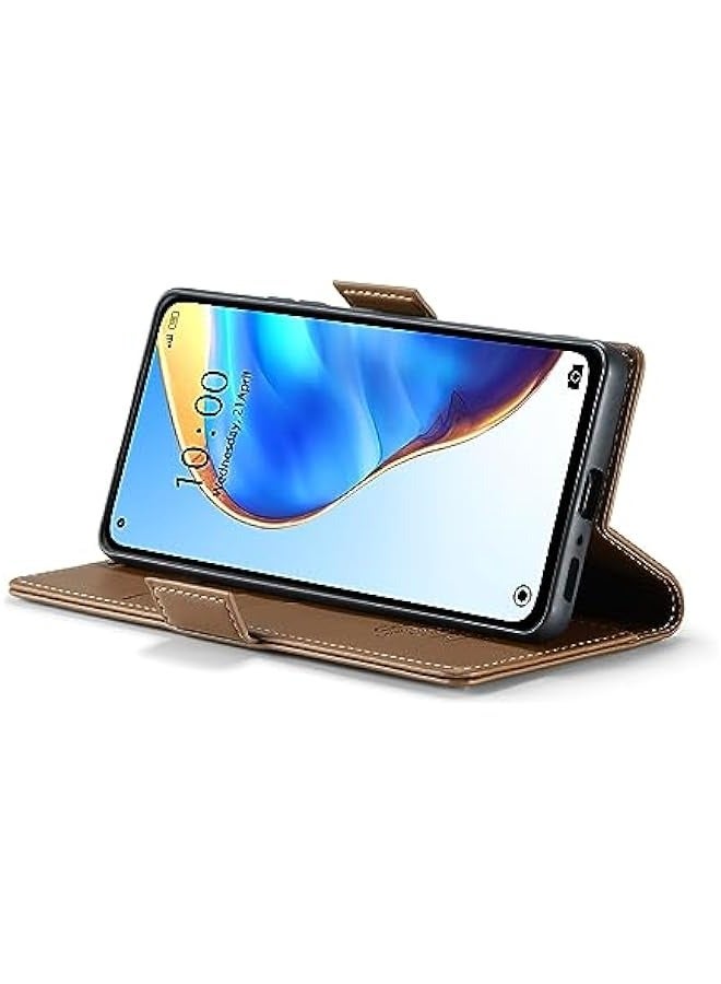 RFID Blocking Case for Xiaomi10T 5G\/Xiaomi 10T Pro 5G - Card Holder, Durable Leather, Kickstand, Magnetic Closure - Brown - Image 2