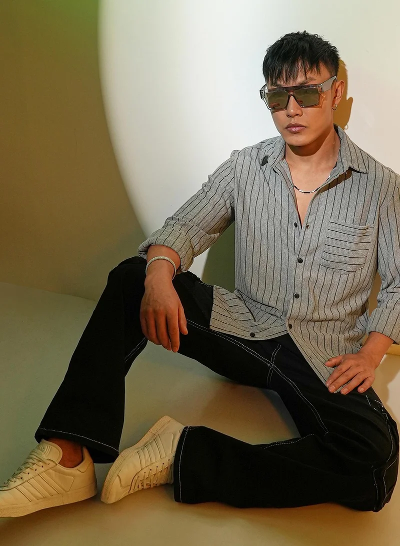 CAHOOT  Men's Moon Grey Pinstriped Shirt for Men | Best Price UAE