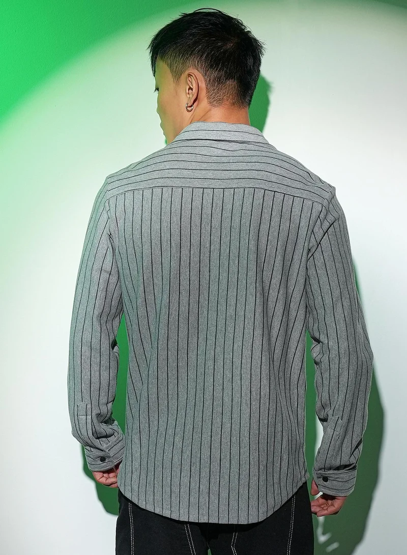 CAHOOT  Men's Moon Grey Pinstriped Shirt for Men | Best Price UAE