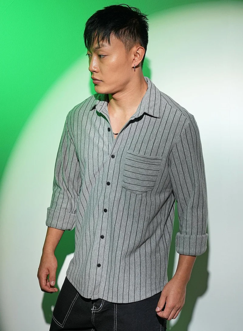 CAHOOT  Men's Moon Grey Pinstriped Shirt for Men | Best Price UAE