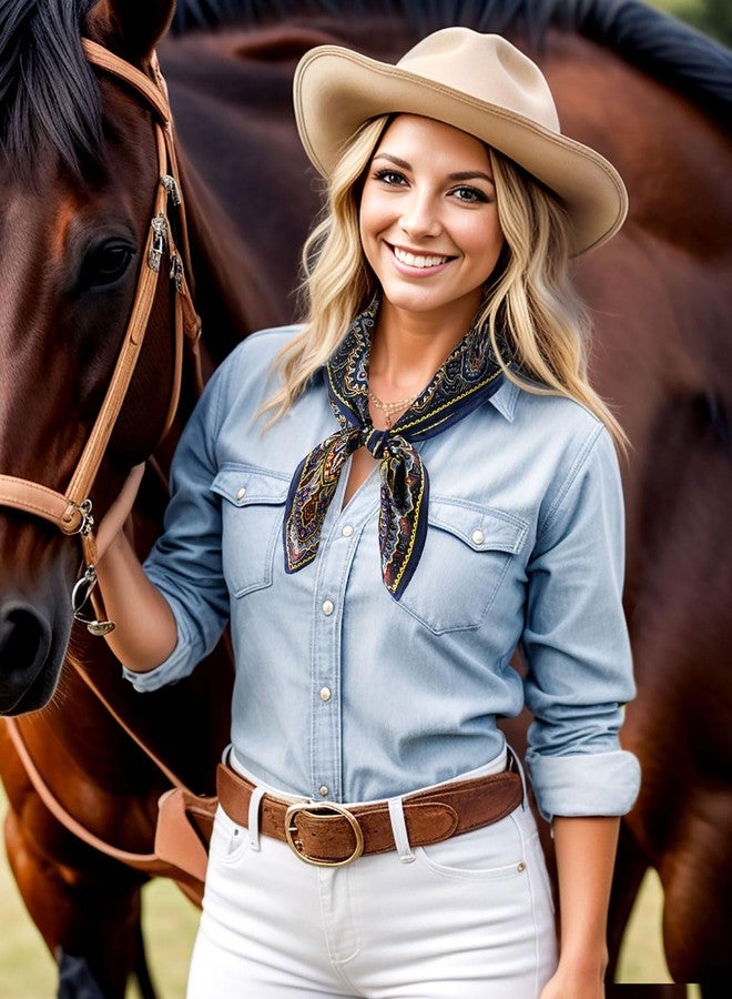 جيرينلي منديل جيرينلي حريري 100% بنقشة رعاة البقر البرية، كبير الحجم، لون كحلي، مقاس متوسط - Image 4