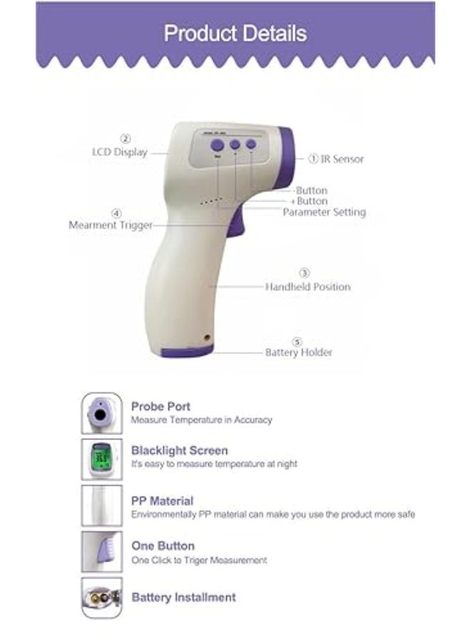 Professional Non-Contact Digital Infrared Thermometer - 3-in-1 Forehead, Ear & Body Temperature Gun - Instant Accurate Readings with LCD Display for All Ages - Image 4
