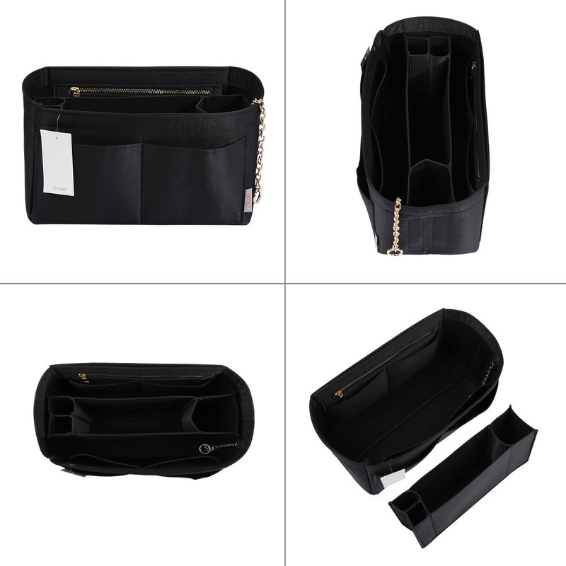 ZTUJO Purse Organizer Insert, Felt Purse Organizer with Zipper and Sewn Bottom Insert, Fit Speedy Neverfull Graceful,6 Sizes (Medium, Silky Black) - Image 5