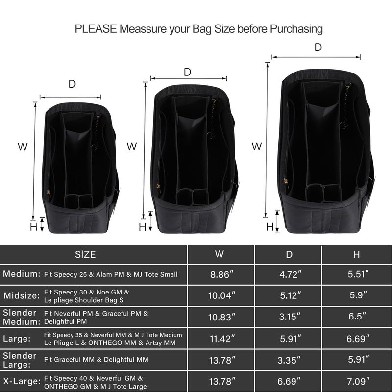 ZTUJO Purse Organizer Insert, Felt Purse Organizer with Zipper and Sewn Bottom Insert, Fit Speedy Neverfull Graceful,6 Sizes (Medium, Silky Black) - Image 3