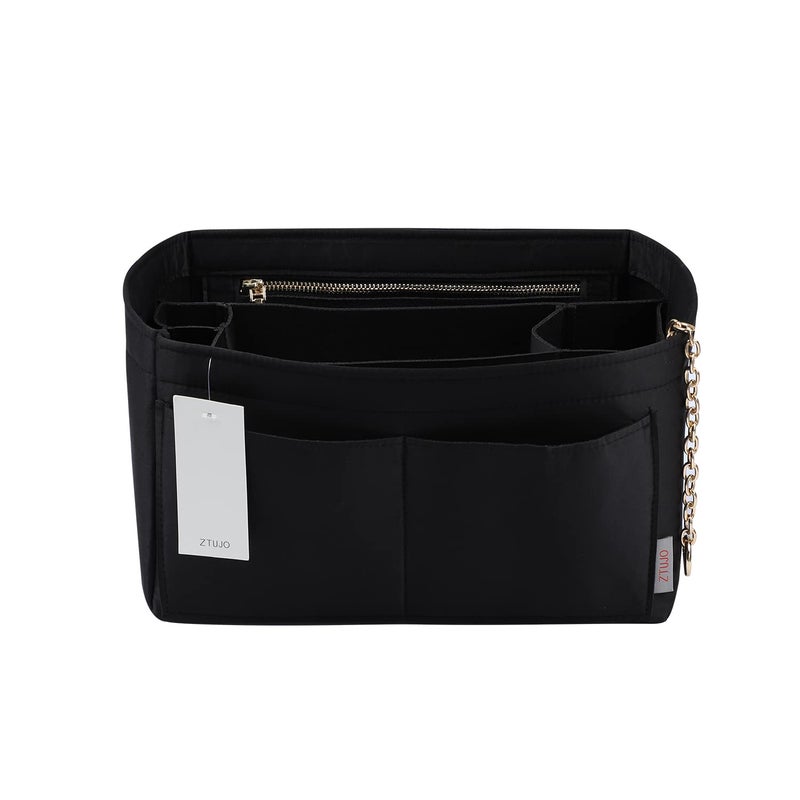 ZTUJO Purse Organizer Insert, Felt Purse Organizer with Zipper and Sewn Bottom Insert, Fit Speedy Neverfull Graceful,6 Sizes (Medium, Silky Black) - Image 1