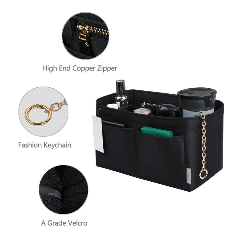 ZTUJO Purse Organizer Insert, Felt Purse Organizer with Zipper and Sewn Bottom Insert, Fit Speedy Neverfull Graceful,6 Sizes (Medium, Silky Black) - Image 4