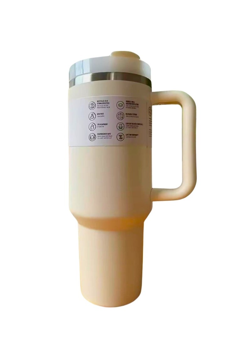 Liying 40 oz S.Tumbler with Handle and Straw - Cold-11h & Hot-7H, Insulated Cup Travel Tumbler with Flip Lid, Protective Boot, Carrying Case, Stainless Steel Tumbler Water Bottle (Beige) #5  - Image 1