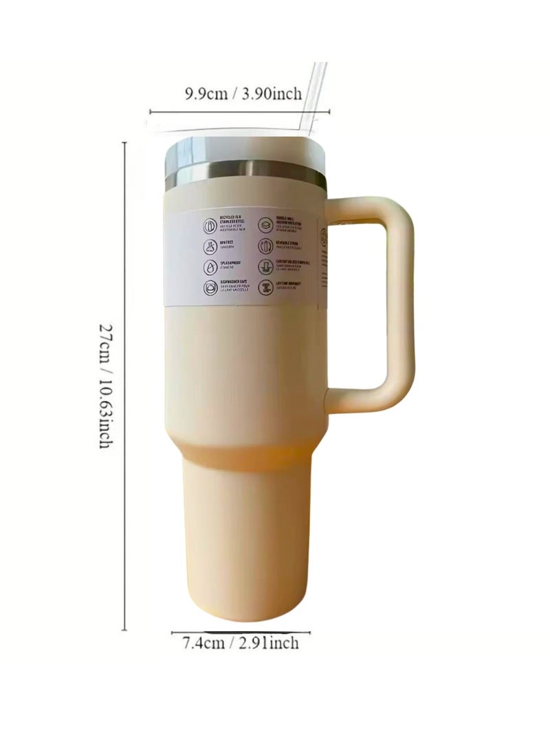 Liying 40 oz S.Tumbler with Handle and Straw - Cold-11h & Hot-7H, Insulated Cup Travel Tumbler with Flip Lid, Protective Boot, Carrying Case, Stainless Steel Tumbler Water Bottle (Beige) #5  - Image 2