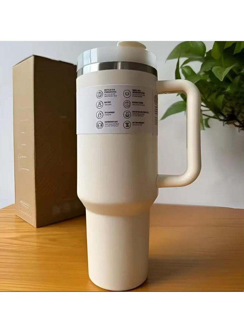 Liying 40 oz S.Tumbler with Handle and Straw - Cold-11h & Hot-7H, Insulated Cup Travel Tumbler with Flip Lid, Protective Boot, Carrying Case, Stainless Steel Tumbler Water Bottle (Beige) #5  - Image 5
