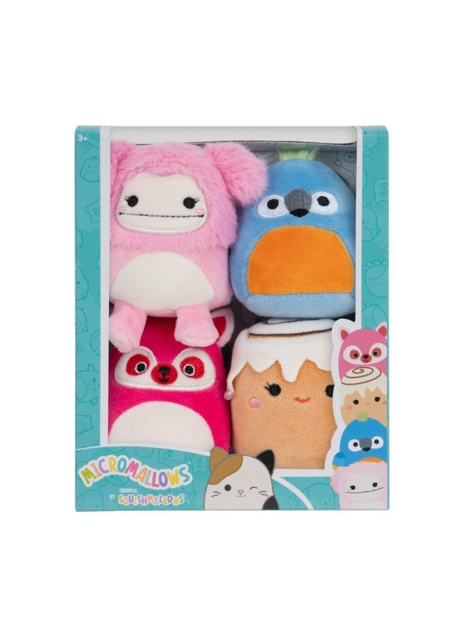 Squishmallows Micromallows Original Micromallows 4-Pack – Brina Bigfoot, Chanel Cinnamon Roll, Lucia Lemur, Tenise Parrot - Image 1
