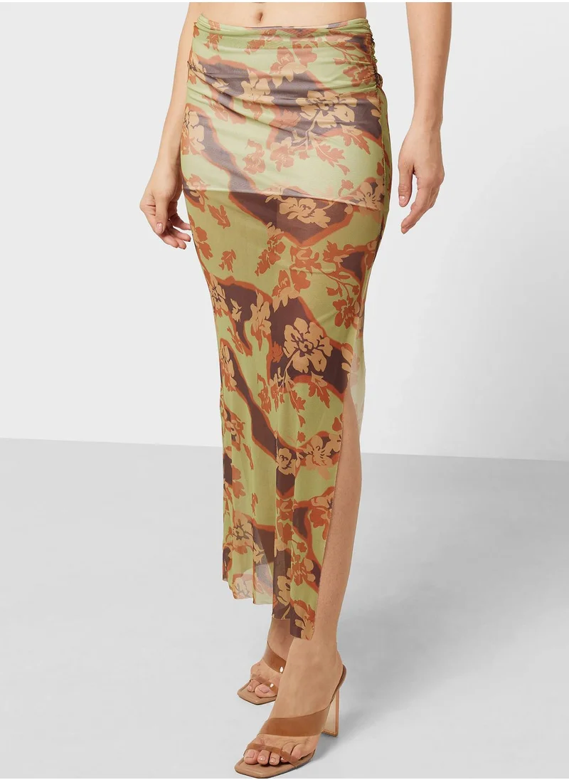 Ginger Mesh Floral Print Crop Top & Skirt Set