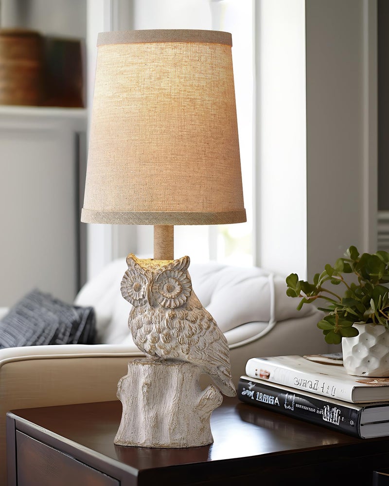 G-SAFAVA 14.25" Small Table Lamp for Living Room Farmhouse Bedside Resin Single Lamp with White Owl Lamp Shape for Bedroom Retro Rustic Nightstand Lamp - Image 4