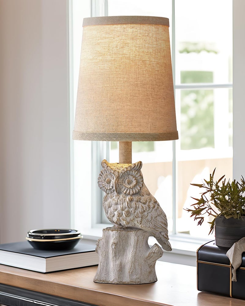 G-SAFAVA 14.25" Small Table Lamp for Living Room Farmhouse Bedside Resin Single Lamp with White Owl Lamp Shape for Bedroom Retro Rustic Nightstand Lamp - Image 5