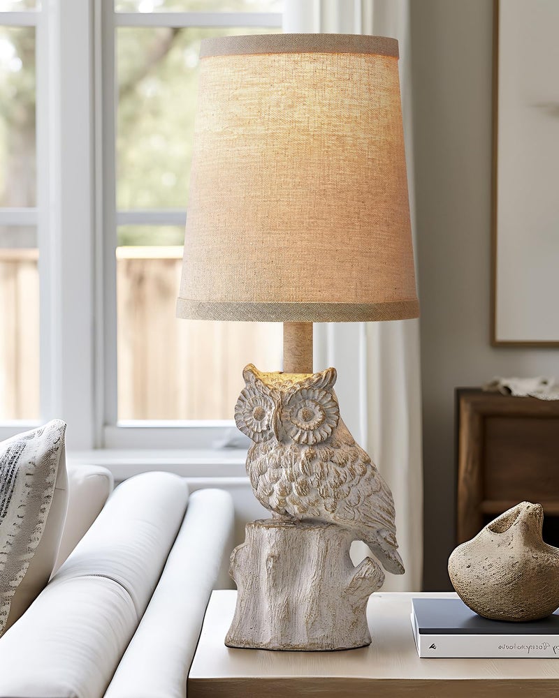 G-SAFAVA 14.25" Small Table Lamp for Living Room Farmhouse Bedside Resin Single Lamp with White Owl Lamp Shape for Bedroom Retro Rustic Nightstand Lamp - Image 2