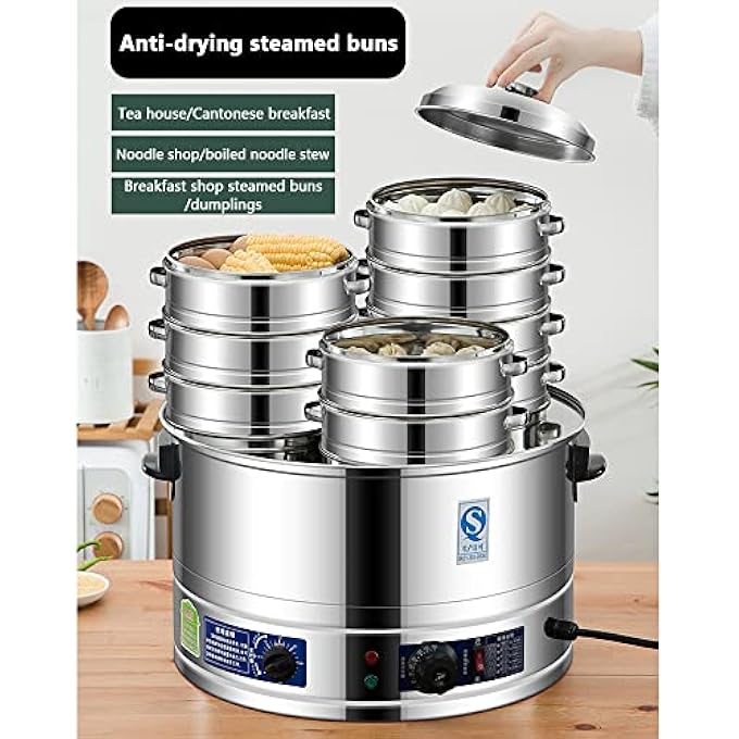 جهاز بخار تجاري Xiaolongbao Steamer مزود بثلاث فتحات لطهي الكعك بالبخار، جهاز بخار سطح المكتب صغير الحجم (40 سم) - Image 4