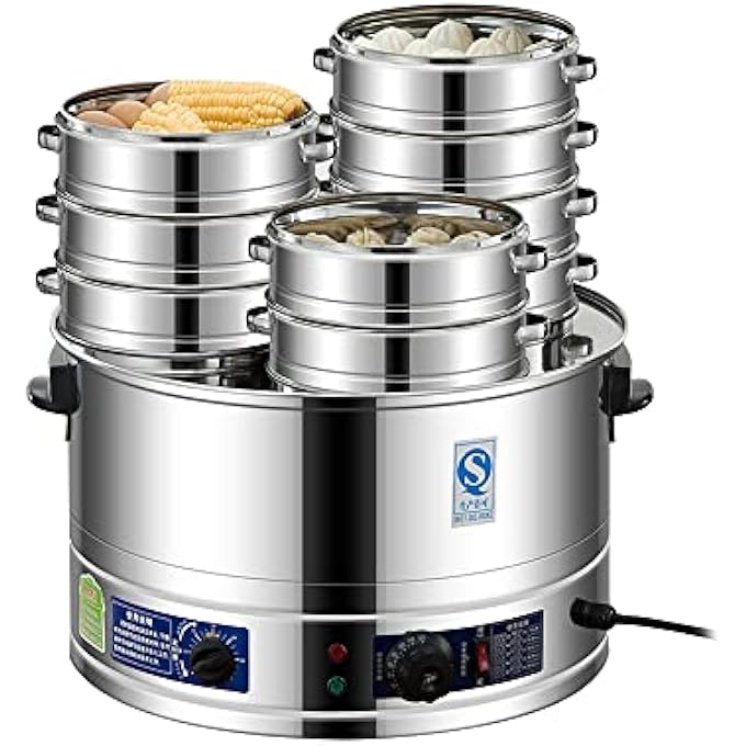 جهاز بخار تجاري Xiaolongbao Steamer مزود بثلاث فتحات لطهي الكعك بالبخار، جهاز بخار سطح المكتب صغير الحجم (40 سم) - Image 1