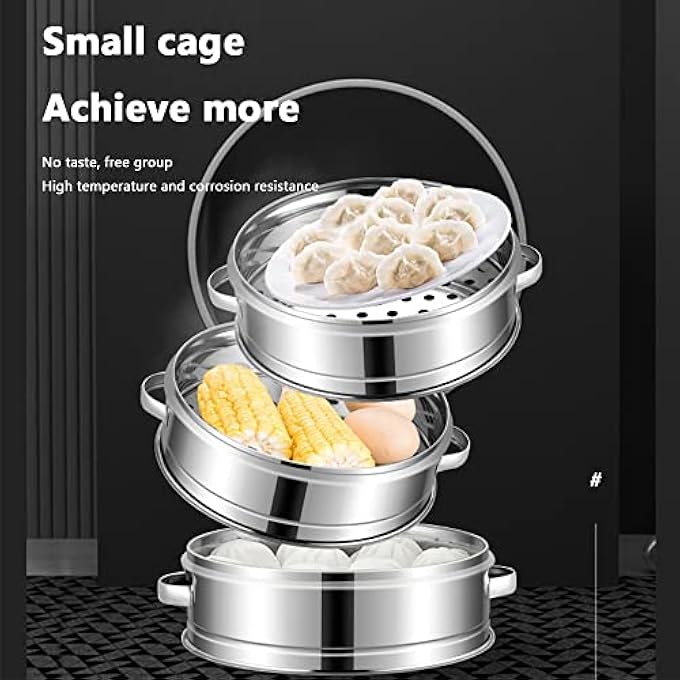 جهاز بخار تجاري Xiaolongbao Steamer مزود بثلاث فتحات لطهي الكعك بالبخار، جهاز بخار سطح المكتب صغير الحجم (40 سم) - Image 5