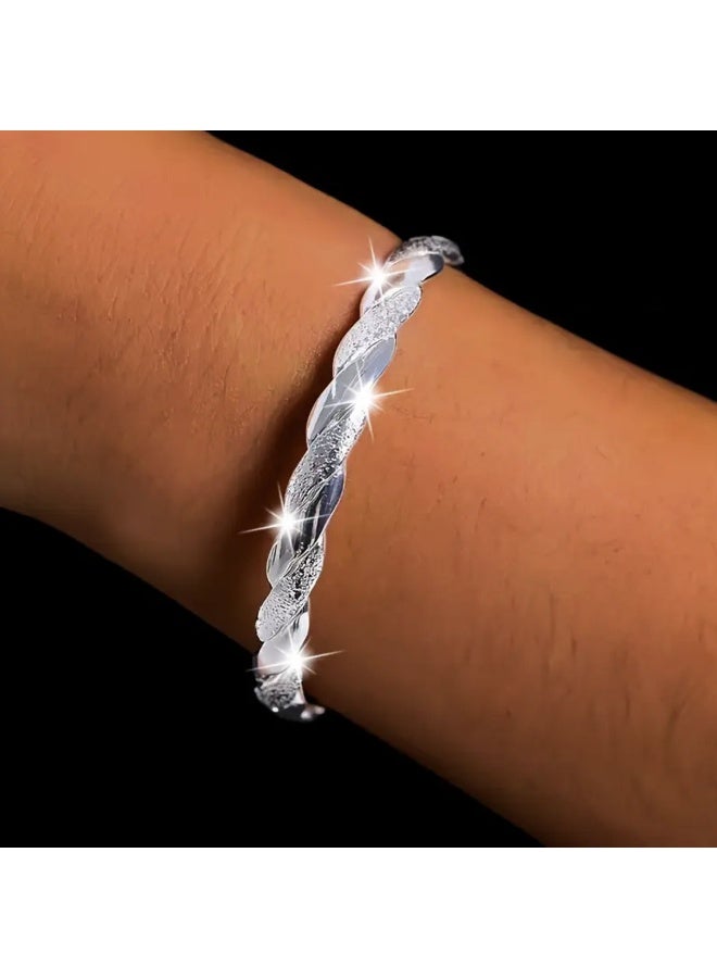 Adjustable Sterling Silver Mobius Twist Bangle Bracelet for Women – Fashion Jewelry Gift for Girlfriend or Mom, Mother’s Day Present – Elegant Intertwined Design - Image 1