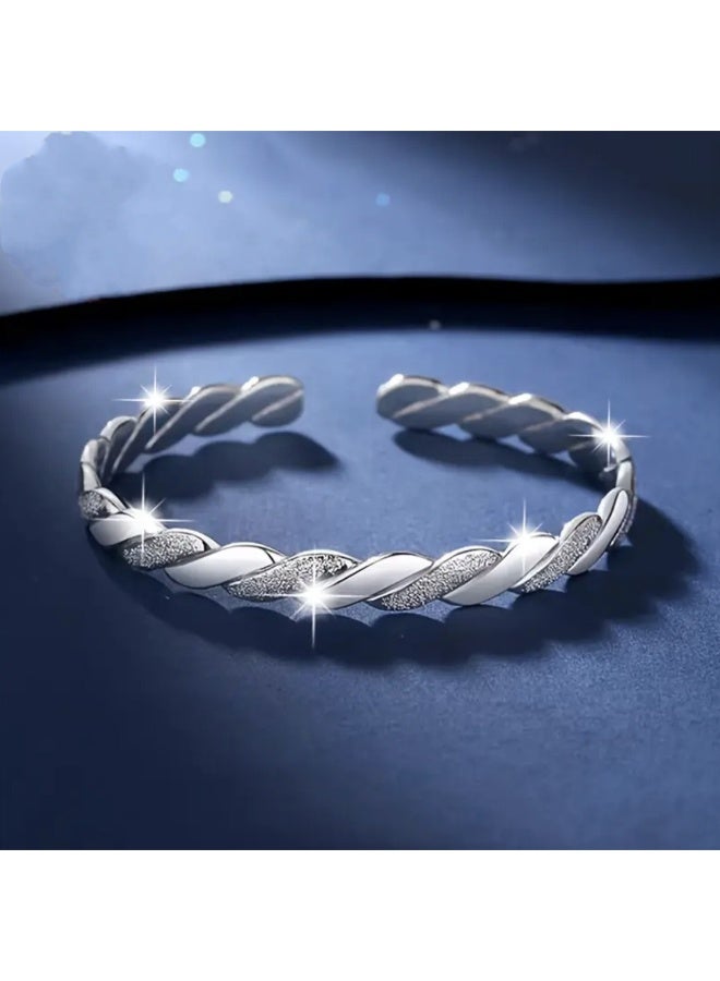 Adjustable Sterling Silver Mobius Twist Bangle Bracelet for Women – Fashion Jewelry Gift for Girlfriend or Mom, Mother’s Day Present – Elegant Intertwined Design - Image 2