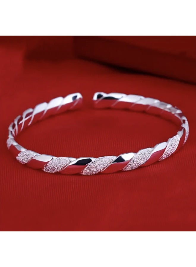 Adjustable Sterling Silver Mobius Twist Bangle Bracelet for Women – Fashion Jewelry Gift for Girlfriend or Mom, Mother’s Day Present – Elegant Intertwined Design - Image 5