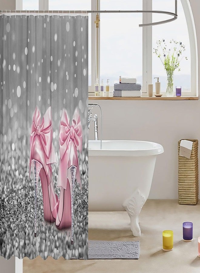 Man Fei Manfei High-Heels Girlish Shower Curtains,Glitter Sparkling Diamond Romantic Bathroom Curtains for Girls Women,Cute Bowknot Fashion Pink Princess Waterproof Curtains,12 Hooks Suits,72" W x 72" L - Image 3