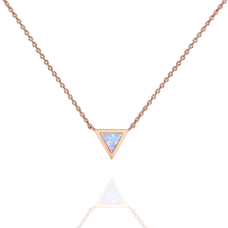 PAVOI 14K Rose Gold Plated Triangle Created White Opal Necklace | Opal Necklaces for Women - Image 1