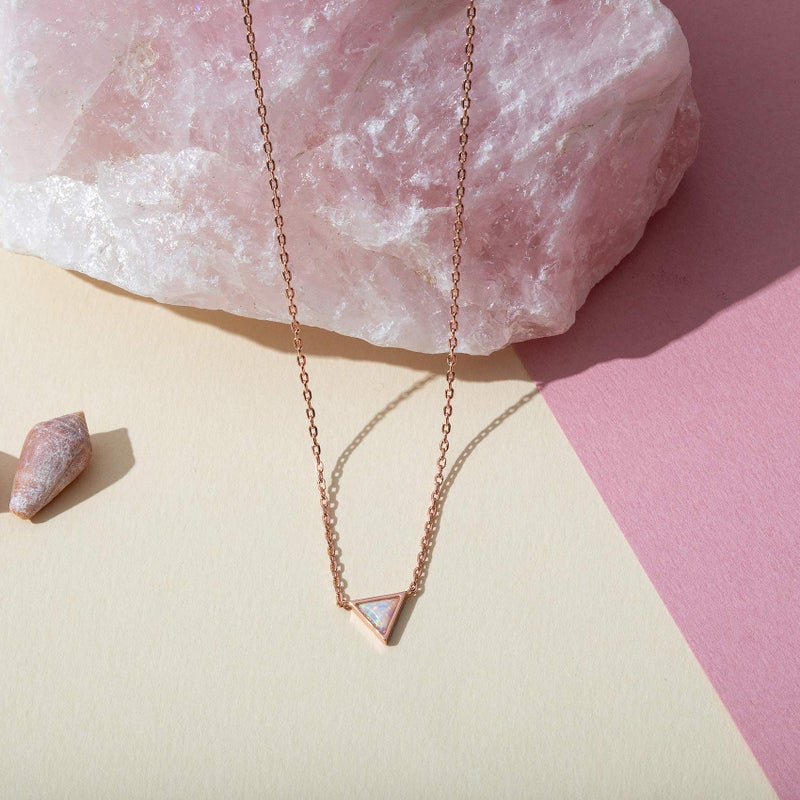 PAVOI 14K Rose Gold Plated Triangle Created White Opal Necklace | Opal Necklaces for Women - Image 3
