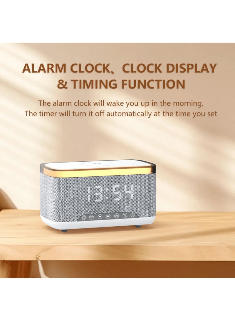 Ayshal Bluetooth speaker, wireless charger, RGB alarm clock - three-in-one function, excellent sound quality, screen display time, built-in sleep aid audio, Bluetooth compatible with various mobile phones, can play music and important audio, suitable for living room and bedroom, white - Image 5