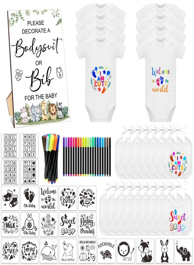 SytuHete 69 Pcs Baby Bib Bodysuit Baby Shower Set Baby Shower Game Sign Baby Feeder Bib Newborn Bodysuit Fabric Marker - Image 1
