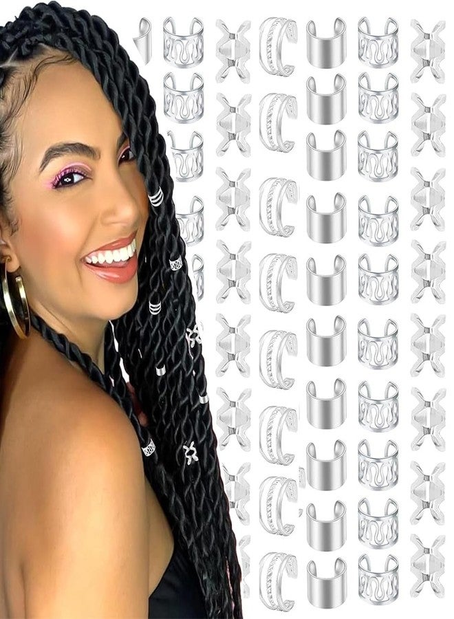 ASVNRES 80 Pcs Gold Sliver Hair Braids Dreadlock, Non-Piercing Ear Clip Beard Beads Cuffs Clip Hair (Sliver) - Image 1