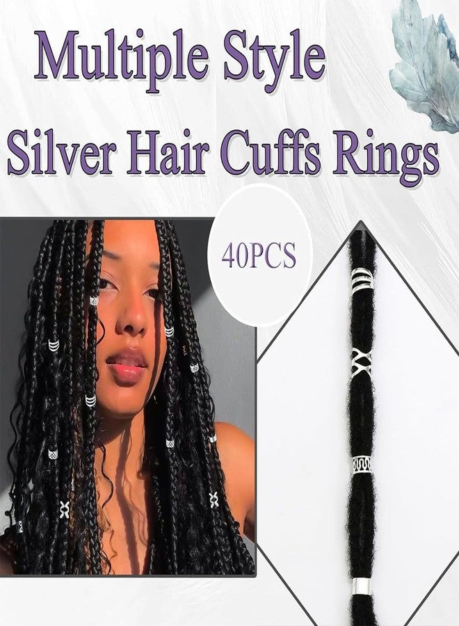 ASVNRES 80 Pcs Gold Sliver Hair Braids Dreadlock, Non-Piercing Ear Clip Beard Beads Cuffs Clip Hair (Sliver) - Image 2