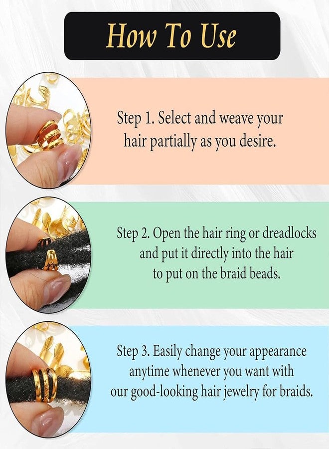 ASVNRES 80 Pcs Gold Sliver Hair Braids Dreadlock, Non-Piercing Ear Clip Beard Beads Cuffs Clip Hair (Sliver) - Image 4