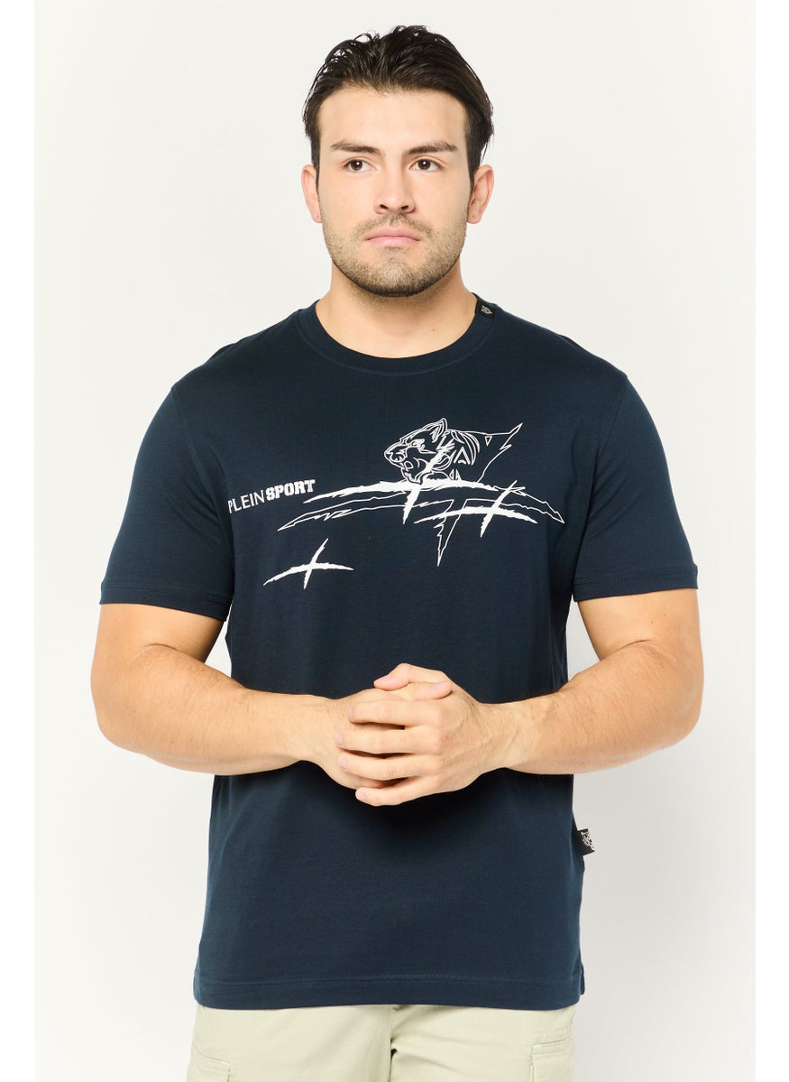 Plein Sport - Men Sportswear Fit Short Sleeve Outdoor T-Shirt, Navy - Image 1