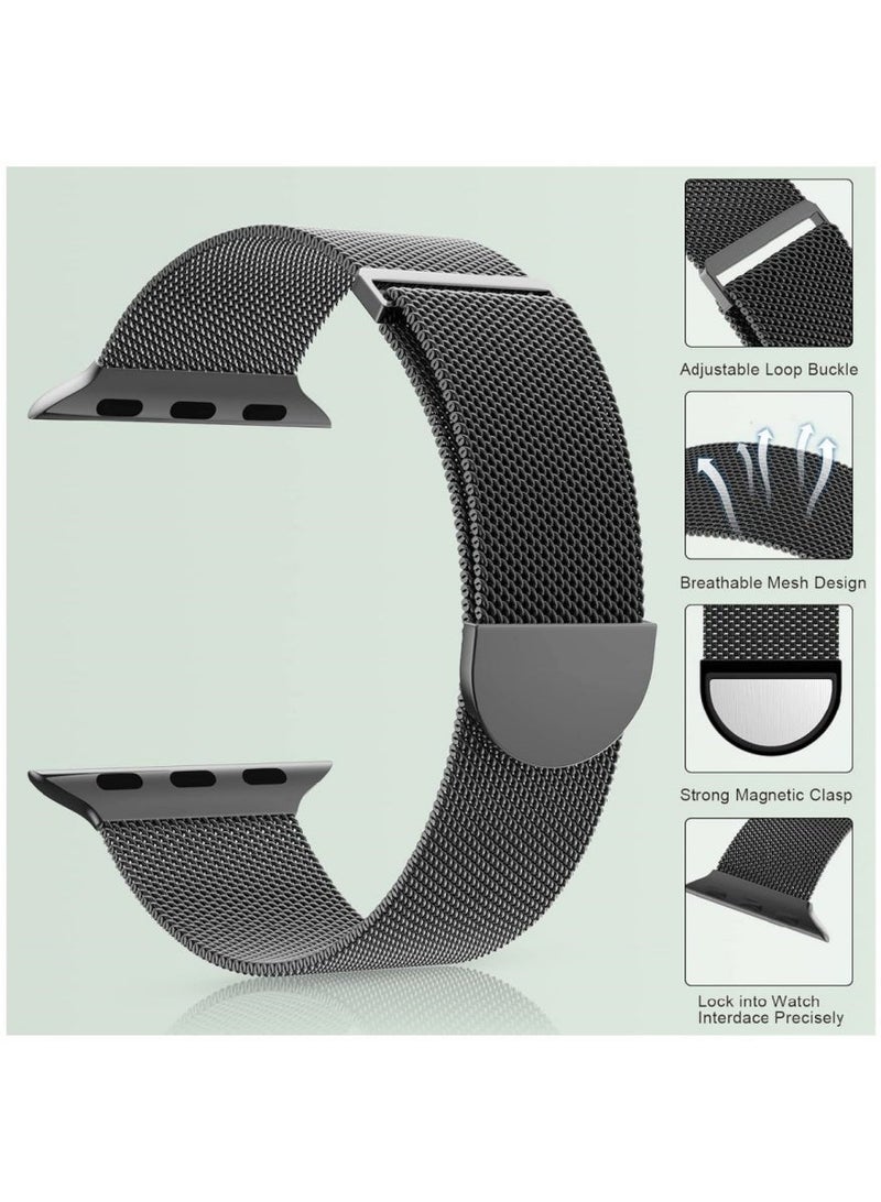 متوافق مع سوار ساعة آبل بمقاسات 44 مم و45 مم و46 مم و49 مم للنساء والرجال، سوار بديل من شبكة الفولاذ المقاوم للصدأ مع مشبك مغناطيسي لساعة آبل Series 11 و10 و9 و8 و7 و6 و5 و4 وSE3 وSE2 وUltra 3 - Image 4