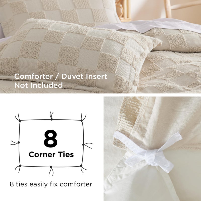 Bedsure Boho Kids Duvet Cover King Sizeï¼ˆDuvet Insert/Comforter not Included - Checkered King Duvet Cover for All Seasons, Soft Shabby Chic Boho Bedding (Beige, 104" x 90") - Image 5