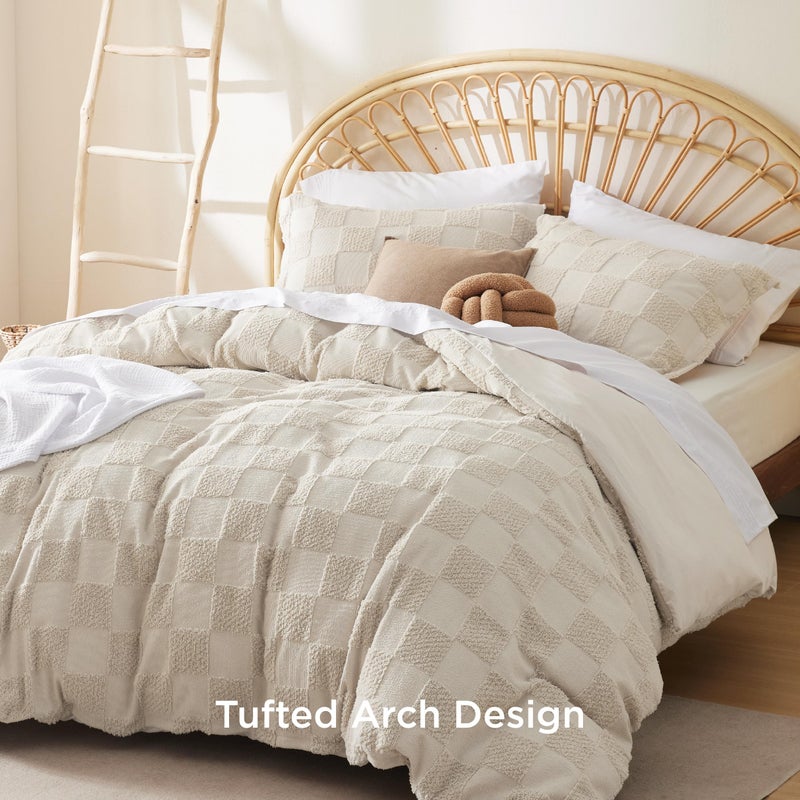 Bedsure Boho Kids Duvet Cover King Sizeï¼ˆDuvet Insert/Comforter not Included - Checkered King Duvet Cover for All Seasons, Soft Shabby Chic Boho Bedding (Beige, 104" x 90") - Image 2